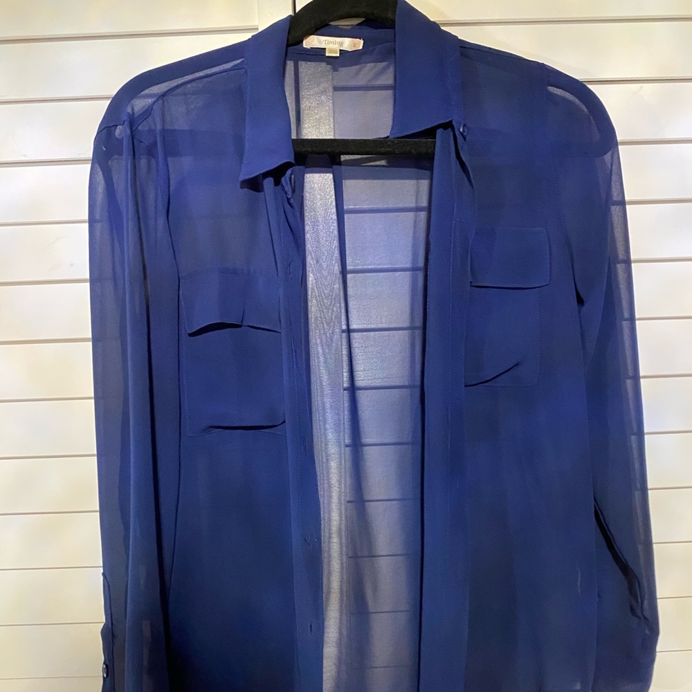 Timing Sheer Blue Button Down Top - image 1